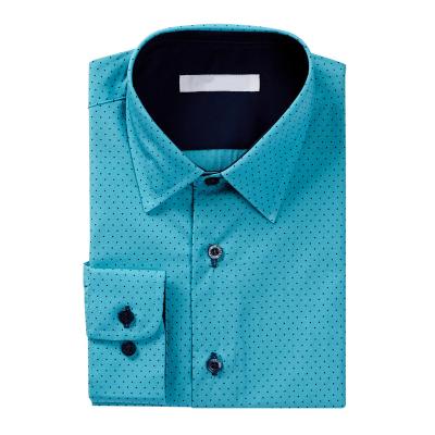 China Anti-pilling men's shirt blue polka dot printed boys shirts formal men's polka dot shirt for sale