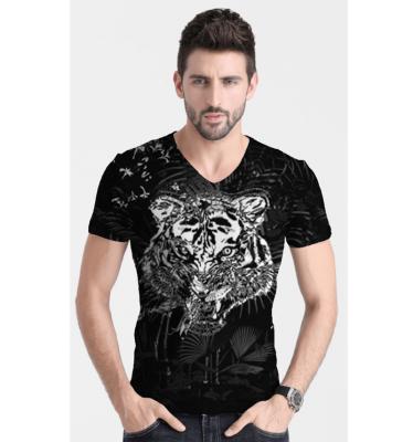 China New Style Breathable Animal Tiger Men's Pattern V Neck Polyester Main T Shirts for sale