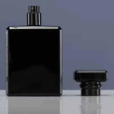 China Luxury Design Black Square High Quality Men Perfume Glass Bottle 50ml 100ml Perfume Packaging Bottle for sale