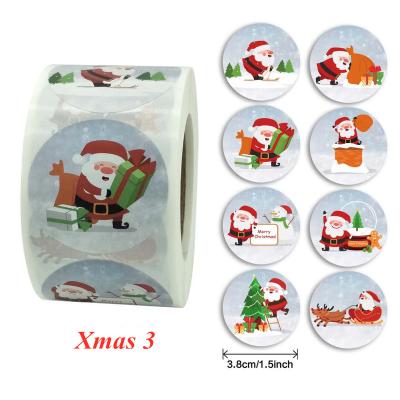 China Large Merry Christmas Heat Sensitive Stickers Roll Up Window Glass Noel Sticker 500pcs For Gift Voucher Box Package Seals Labels Xmas Party Room Decor for sale