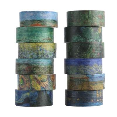 China New Style Van Gogh Series Oil Painting Style 12 Rolls Waterproof Washi Tape Set for sale