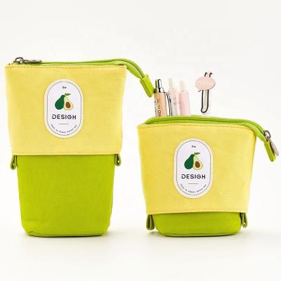 China simple & Multifunctional Statistical Institute Fruit Transformer Stand Canvas Cute Creative School Pencil Case For School Carrying Design Pencil Bag Gift for sale