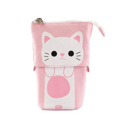 China simple & New Cartoon Cat Telescopic Stand Stationery Bag Cute Pencil Case Pouch Storage Cosmetic Bag for Boys and Girls Gifts for sale