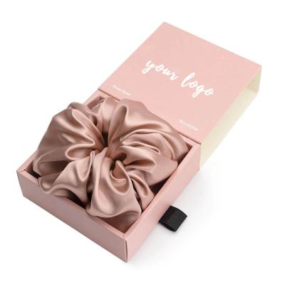 China Hair Tie Factory Logo Custom Label Large Pure Silk Hair Tie For Women Vegan Mulberry 100% Silk Hair Scrunchie With Box for sale