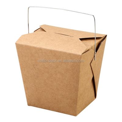 China Single Wall 16oz Handle Kraft Paper Disposable Takeaway Food Container for sale