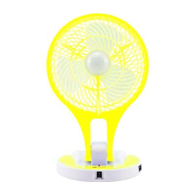 China USB Charger Best Selling Quality 2 in 1 Desktop Mini DC Electric Rechargeable Battery Foldable Table Fan with Led Light for sale