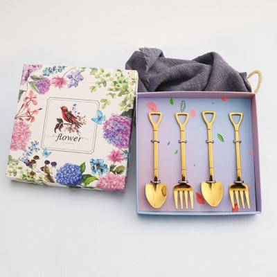 China 304 Stainless Steel Gold Flatware Small Coffee Dessert Spoon and Fork Set Sustainable High Quality Wedding for sale