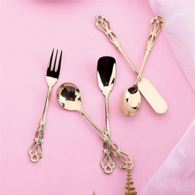 China Viable Baroque Royal Antique Silverware 304 Stainless Knives And Forking Gold Plated Flatware Cutlery For Wedding for sale