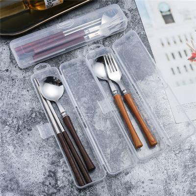 China Viable High Quality Mirror Stainless Steel 3PCS Travel Chopsticks Spoon Polish Fork Set Bulk Portable Cutlery With Case for sale