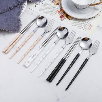 China Wholesale 3PCS Portable Custom Restaurant Viable Flatware Stainless Steel Spoon Fork Chopsticks Silver Cutlery Set for sale