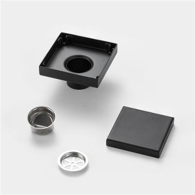 China Modern Dreno De Assoalho Bathroom Floor Drain Stainless Matte Black Insert Tile Concealed Floor Drain for sale