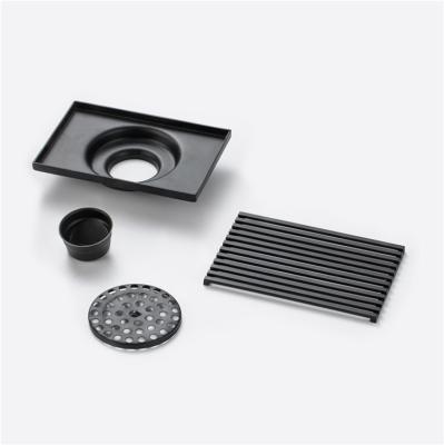 China Bathroom Accessories Rectangle Floor Strainer Corrosion Resistant Matte Stainless Steel 304 Linear Black Shower Drain For Hotel for sale