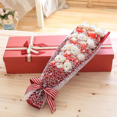 China Rose Bear Valentines Day Gift Red Rose Flowers Bouquet Gift Box Plush Teddy Bear Mothers Day Gift for sale