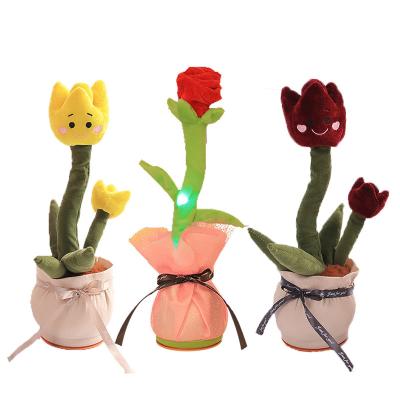 China Short Soft Plush Flowerpot Twisting Dancing Tulip Doll Recording Electric Plush Stuffed Toy for sale