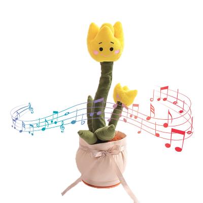 China Short Soft Stuffed Plush Toys Dancing Tulip Music Play Home Decoration Gift For Kids Stuffed Flower for sale