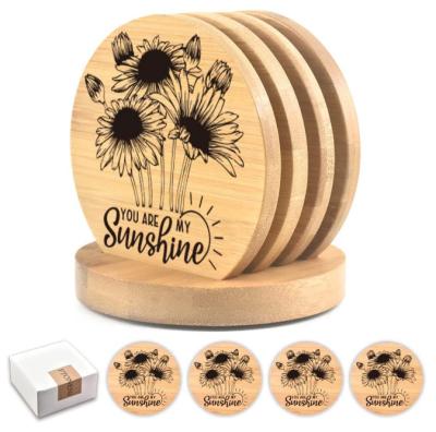 China Sustainable High Quality Natural Bamboo Wood Natural Color Rounded Wooden Coaster for sale