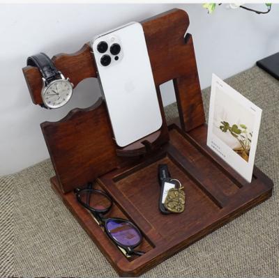 China Adjustable Vending Phone Dock Key Holder and Wooden Organizer Wallet Watch Stand for sale