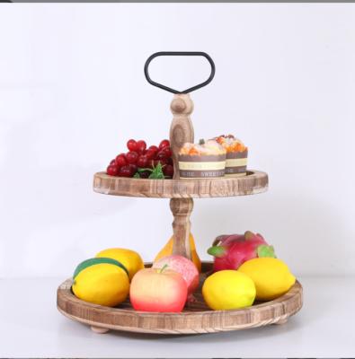 China Customized New Design Brown 2 Tier Wood Rustic Decor Table Kitchen Tray for sale