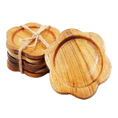 China Sustainable Wholesale Custom Handmade Brown Flower Shapes Wooden Beer Coaster Tea Coaster Coaster for sale