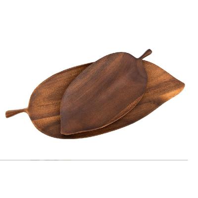 China Hotel home restaurant high quality handmade brown leaf shape wooden tray fruit tray food tray for sale