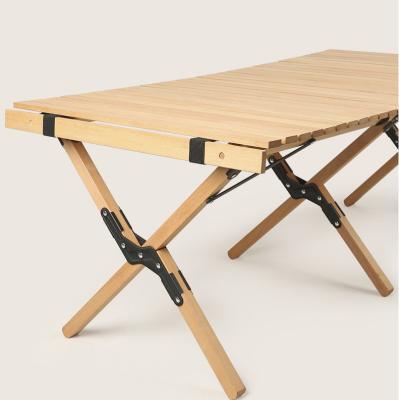 China Outdoor Camping Picnic Solid Wood Folding Egg Roll Table Folding Easy Carry Portable Furniture for sale