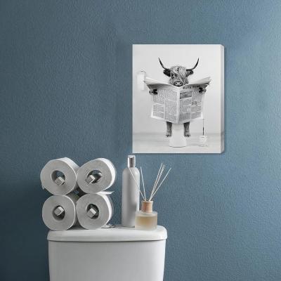 China Modern Black and White Funny Highland Cow Wall Art Prints Rustic Farmhouse Style Canvas Wall Decor for Living Room Bathroom Bedroom for sale