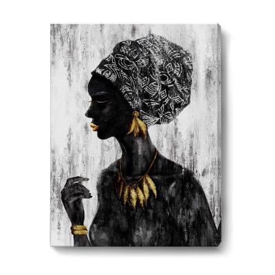 China Modern African Black Woman White Retro Abstract Painting Women Canvas Wall Art Prints for Living Room Bedroom Bathroom Home Decor for sale