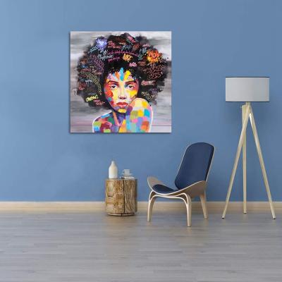 China Modern African Black Woman Art Original Designed Pop Graffiti Style Canvas Painting Wall Art for Living Room Bedroom for sale