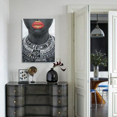 China Modern Gold and Red Lips African American Woman Canvas Wall Art Print Black and White Picture for Living Room Bedroom Office for sale