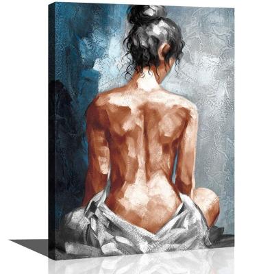 China Modern Abstract Sexy Nude Woman Black White Blue Framed Canvas Wall Art for Bathroom Bedroom Girls Room Decor for sale