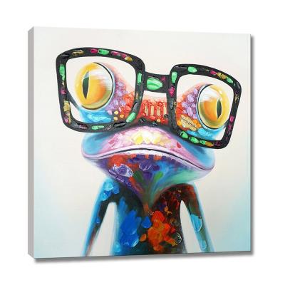 China Modern Happy Frog with Glasses Colorful Funny Animal Oil Painting Wall Art on Canvas for Bedroom Playroom Kids Living Room Bathroom for sale