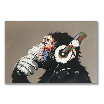 China Modern Cool Ape Listening Music with Headphone Canvas Wall Art Square Art Painting Artworks for Office Home Decor for sale