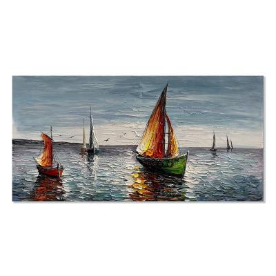 China Modern Large Handmade Abstract Sailboat Oil Painting Canvas Wall Art Modern Home Decor for sale