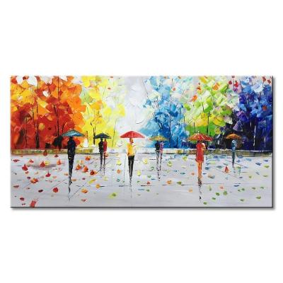 China Modern Hand-painted Streetwalk Textured Abstract Landscape Wall Art Street Umbrella Pedestrian Modern Oil Painting on Canvas for sale