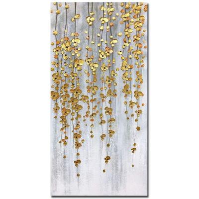 China Modern Large Gold Flowers Hand Painted Oil Paintings On Canvas Abstract Artwork for Living Room Sofa Backdrop Wall Mural for sale