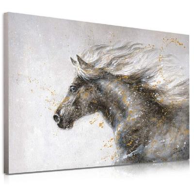 China Modern Wall Painting For Living Room Bedroom Modern Horse Painting Handmade Gold Foil Artwork Oil Painting on Canvas for sale