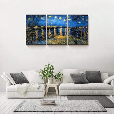 China Modern Van Gogh Oil Paintings Starry Night Over The Rhone Aesthetic Framed Canvas Wall Art for Living Room Bedroom Office Home for sale