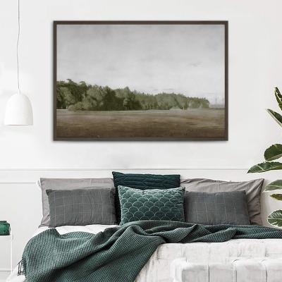 China Minimalist Brown Meadow with Green Forest Landscape Wilderness Oil Painting Impressionism Scenic Framed Canvas Wall Art for Home Office for sale