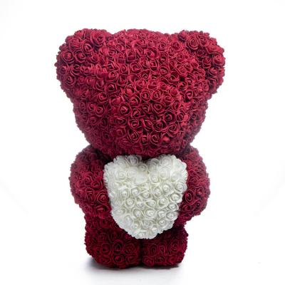 China Foam Artificial Preserved Foam Rose Bear 55cm Flower Bear Holding Teddy Rose Bear Including Gift Box for sale