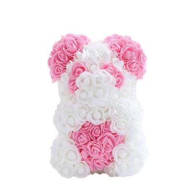 China Environmental Protection 25cm Green Foam Rose Bear With Heart Artificial Rose Bear For Mother's Day for sale