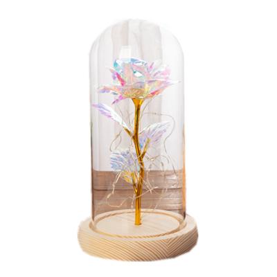 China Gift 24k Rose Gold In Dome Rose Glass Galaxy With LED Light In Rose Glass Eternal Galaxy for sale