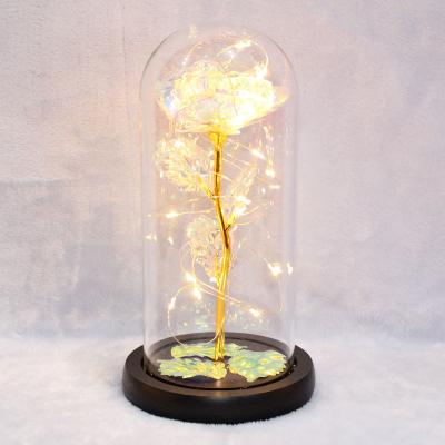 China Gift Galaxy Rose in Glass Dome Enchanted Galaxy Rose with LED Light in 24k Gold Glass Rose Flower for sale