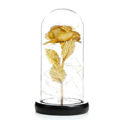 China Gift Galaxy Rose in Glass Dome Enchanted Galaxy Flower with Glass LED Light for sale