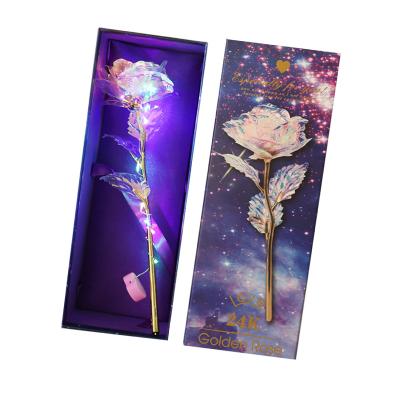 China Plastic Galaxy Rose Artificial Galaxy Flower 24k Gold Foil Rose With Gift Box For Valentine's Day Gift for sale