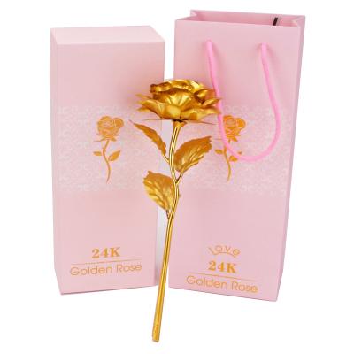 China 24K Rose Flower Artificial Flower 24k Plastic Gold Foil Plated Gold For Valentine's Day for sale