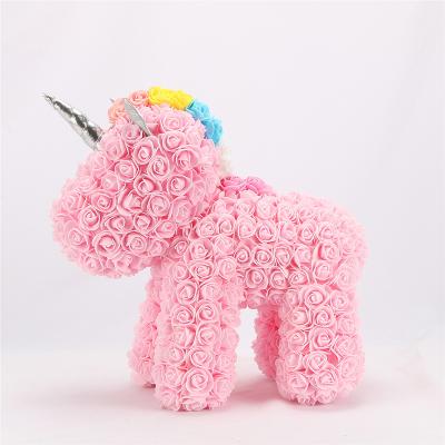 China Foam Unicorn Rose Bear Handmade Foam Rose Unicorn Artificial Rose Unicorn Bear for gift for sale