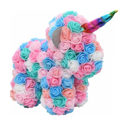 China Wholesale PE/Foam Rose Unicorn Handmade Foam 25cm Rose Unicorn Mini Unicorn Bear with Gift Box for sale