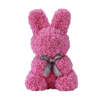 China Gift Rabbit Foam Rose Bunny Artificial Flower Rabbit With Gift Box for sale