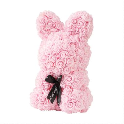 China Green Rose Rabbit Rabbit Mini Size Flower Foam Rose Bear 25cm Environmental Protection Rabbit With Gift Box for sale