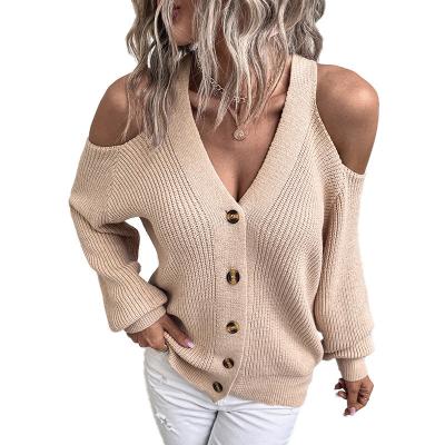 China Other Cross border button knit Autumn/Winter 2022 new sexy off-the-shoulder Amazon sweater Cardigan for sale